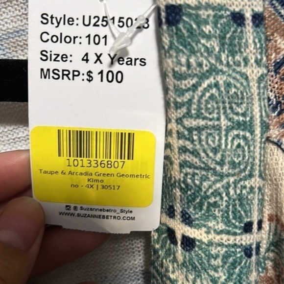 Suzanne Betro Taupe & Arcadia Green Geometric Kimono – Size 4X - Picture 5 of 7